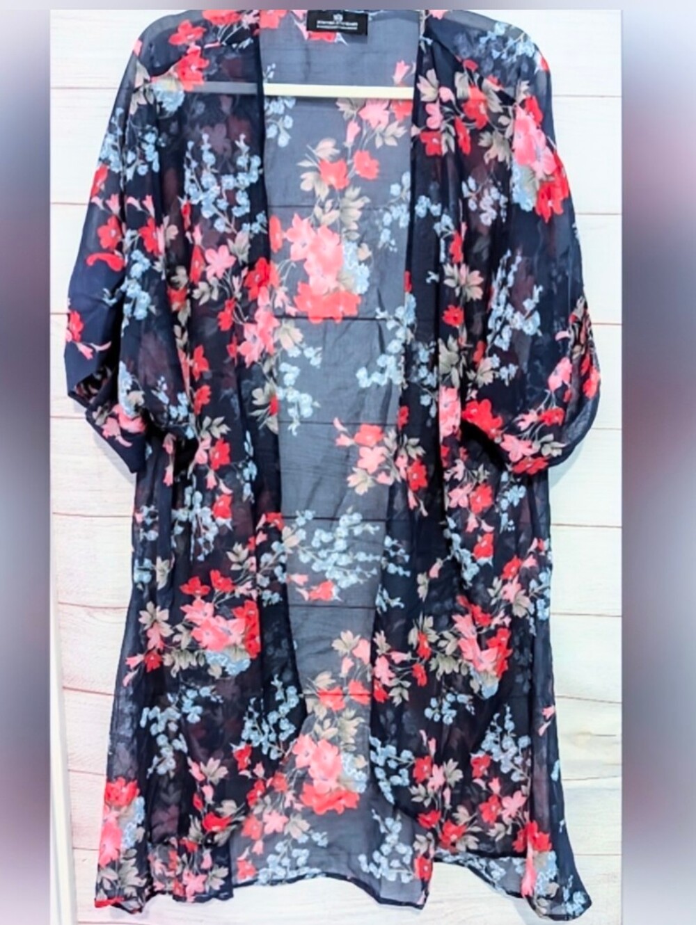 Nwot Western Standard Navy W/ Red ♥️ Floral Pattern Sheer Kimono Robe Size Large